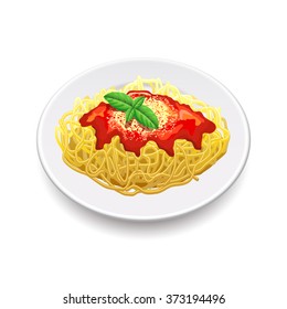 Spaghetti bolognese isolated on white photo-realistic vector illustration