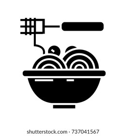 spaghetti bolognese with meatballs icon, vector illustration, black sign on isolated background