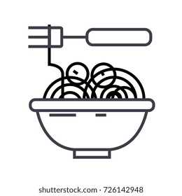 spaghetti bolognese with meatballs vector line icon, sign, illustration on background, editable strokes