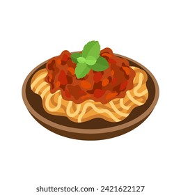 Spaghetti bolognese. Pasta con ilustración vectorial de la salsa de tomate de carne.