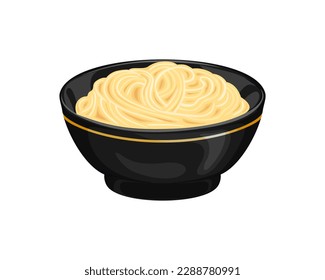 Spaghetti bowl isolated on white background. Vector cartoon illustration of cooked pasta.