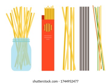 Spaghetti or capellini pasta flat design vector illustration.