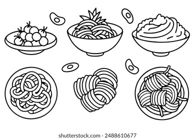 Spaghetti Carbonara line art detailed food drawing