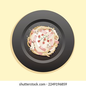 spaghetti carbonara on plate vector illustration