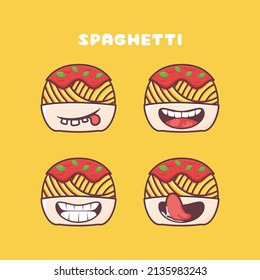 spaghetti cartoon. italian pasta vector illustration. with different mouth expressions. cute cartoon