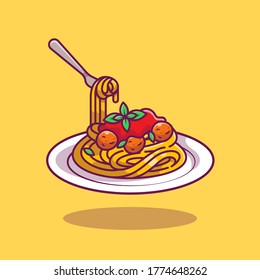 Spaghetti Cartoon Vector Icon Illustration. Pasta Food Icon Concept Isolated Premium Vector. Flat Cartoon Style