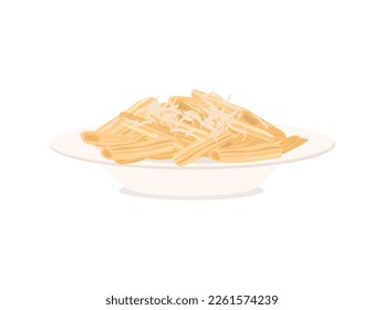 Spaghetti with cheese. Isolated on white background.
