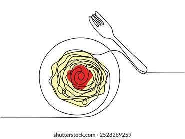 Espaguetis continuo de una línea de dibujo. Deliciosa comida y concepto de comida. Ilustración vectorial minimalista aislada sobre fondo blanco.