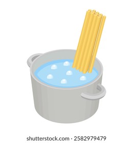 Spaghetti in cooking pot - hand drawn isometric vector illustration.