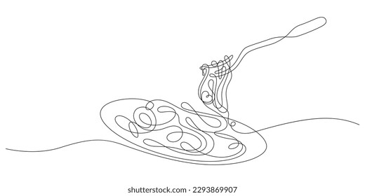 spaghetti dish menu in one line drawing continuity linear style vector illustration