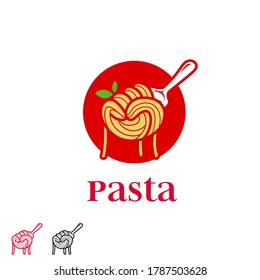 Spaghetti fist on fork pasta ramen noodle logo in hand punch fist shape icon symbol of freedom power fighter spirit