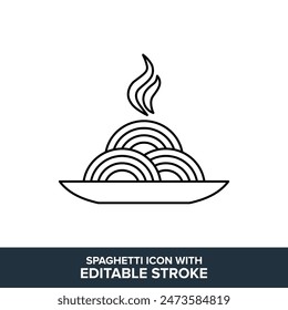 Spaghetti flat vector icon with editable stroke. Noodle line icon