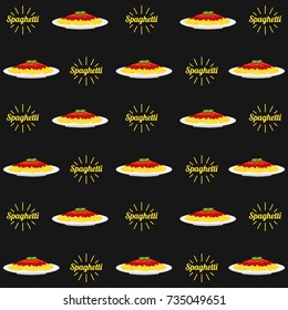 Spaghetti Food Pattern Vector Design Wallpaper Isolated on Black Background