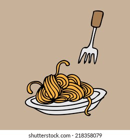 Spaghetti and fork cartoon vector