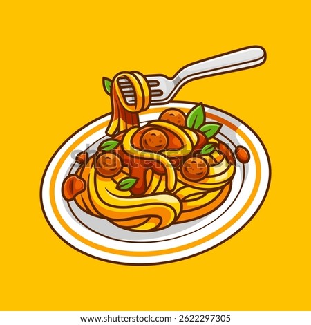 Spaghetti With Fork Cartoon Vector Icon Illustration. Food Object Icon Concept Isolated Premium Vector. Flat Cartoon Style