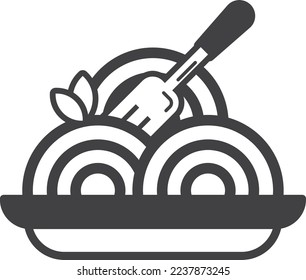 spaghetti and fork illustration in minimal style isolated on background