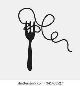 Spaghetti And Fork Silhouette, Vector Illustration