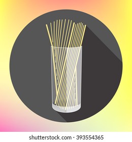 spaghetti in glass flat long shadow style vector icon. Modern flat pictogram. Pasta in cup flat symbol. spaghetti sign.