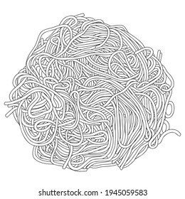 Spaghetti - hand drawn black and white vector illustration.