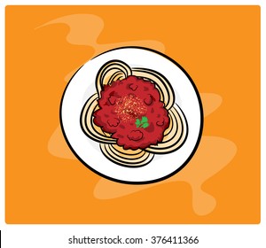 Spaghetti, a hand drawn vector illustration of delicious spaghetti, isolated on a simple background (editable).