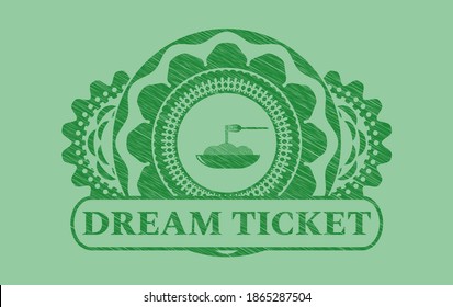 spaghetti icon and dream ticket text Green stroke badge. Eco classic background. Intense illustration. 