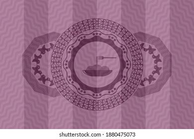 spaghetti icon inside pink wavy emblem. Curve fashionable background. Intense illustration. 