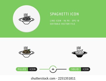 Icono de Spaghetti aislado en fondo blanco. Pasta Italiana Boloñesa De La Línea Delgada Ilustración Vector De La Pie Para Aplicaciones Móviles Y Diseño Web.