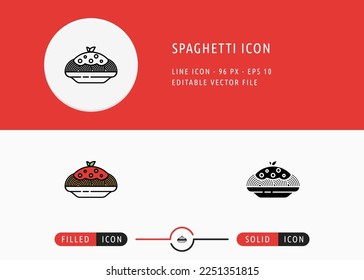 Icono de Spaghetti aislado en fondo blanco. Pasta Italiana Boloñesa De La Línea Delgada Ilustración Vector De La Pie Para Aplicaciones Móviles Y Diseño Web.