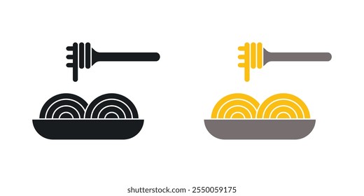 Spaghetti icon set in black and colored version