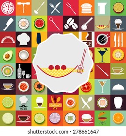 Spaghetti with icons of restaurants