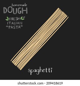 Spaghetti illustration on chalkboard with hand lettering