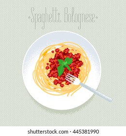 Spaghetti, italienisches pasta Vektordesign Element für Menü, Poster. Traditionelles italienisches Gericht Spagetti Bolognese zum Abendessen zur Veranschaulichung