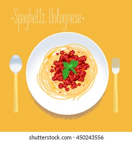 Spaghetti, Italian pasta vector design element for menu, poster. Traditional Italian spagetti bolognese served for dining illustration