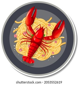 Spaghetti lobster sticker on white background illustration