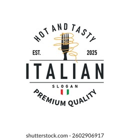 spaghetti logo design Italian noodle food with delicious taste with a simple minimalist concept, vintage illustration of a product brand template