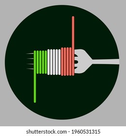 logo de spaghetti en un tenedor de los tres colores de la bandera italiana