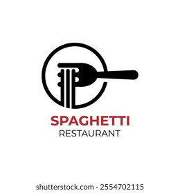 Spaghetti logo template design with fork and pasta noodle. Perfect logo for restaurant and culinary business.