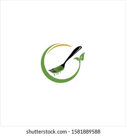 Spaghetti logo vector with fork silhouette as eating tool. For noodle food restaurant, cafe, bar, shop, store, supplier, lover, chef. Modern vintage look, flat style. apply to web site, mobile phone