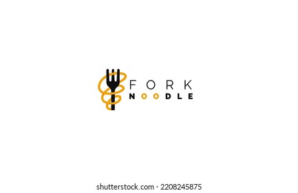 Spaghetti logo vector with fork silhouette as eating tool. For noodle food restaurant, 

cafe, bar, shop, store, supplier, lover, chef. Modern vintage look, flat style