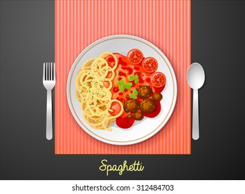 spaghetti meat ball in dish on the table