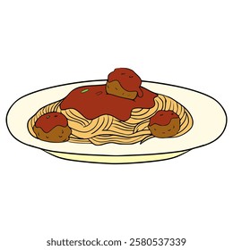 spaghetti and meatball illustration hand drawn isolated vector