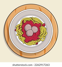 Spaghetti con vector de ilustración de meatball