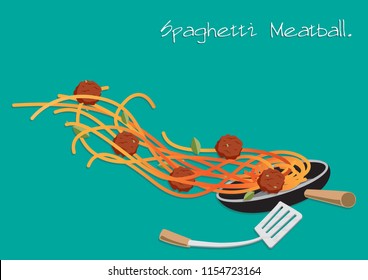 Spaghetti meatball on pan vector