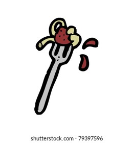 spaghetti and meatballs on fork cartoon