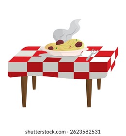Spaghetti and meatballs plate. Vector illustration
