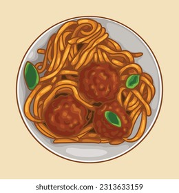 Spaghetti and meatballs. Popular American pasta dishes.