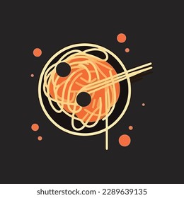 spaghetti with meatballs and tomato sauce. Classic pasta dish, isolated vector illustration. cartoon style vector