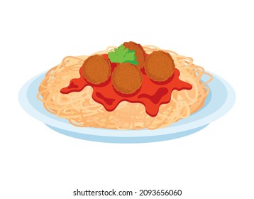 Spaghetti with meatballs and tomato sauce icon vector. Plate of spaghetti pasta icon isolated on a white background. Italian-American dish vector