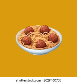 Spaghetti con ilustración vectorial de albóndigas