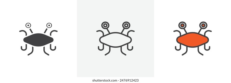 Spaghetti Monster Flying flat thin line icon collection.